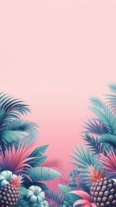 Plantes tropicales et ananas sur fond rosé
